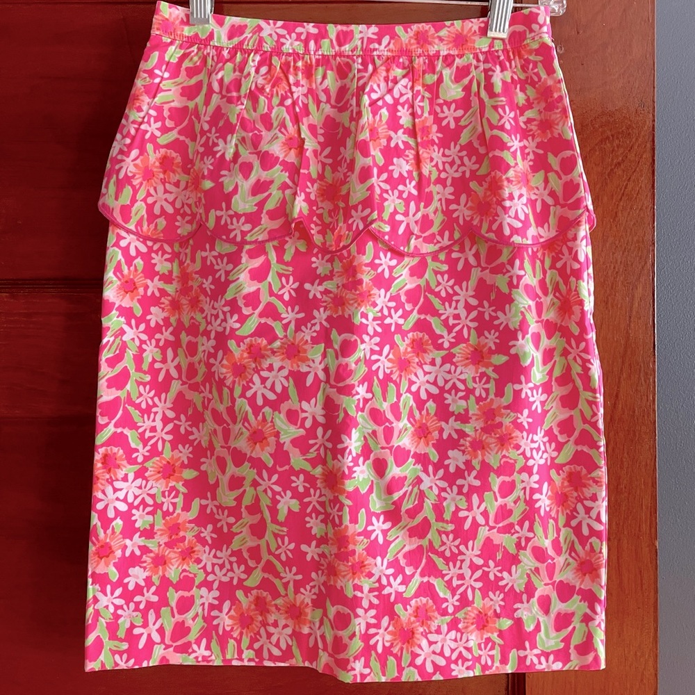 NWT Lilly Pulitzer neon pink floral pencil skirt size 0